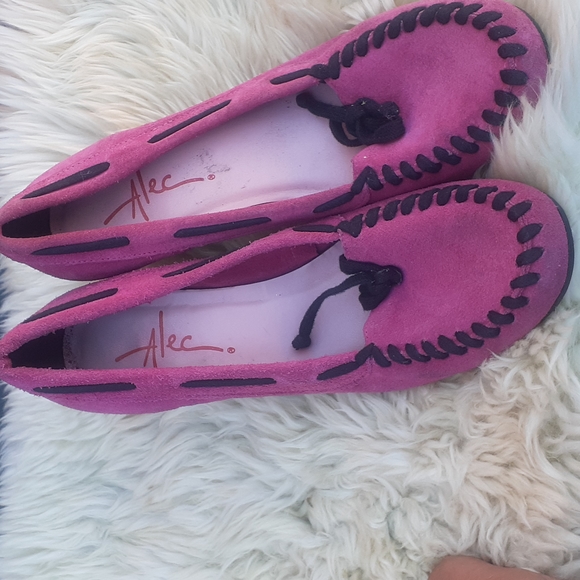 ALEC BARBIE Pink Fuchsia  Suede loafers Pumps heels  size 9 - Picture 4 of 9